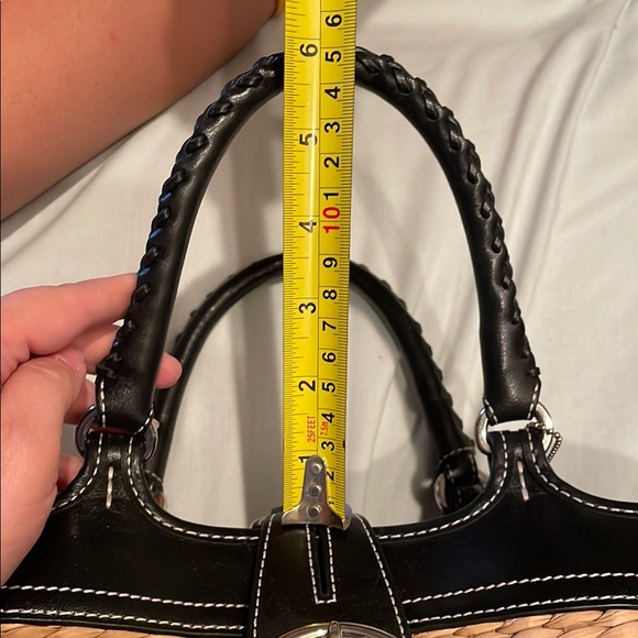 COACH UEC Vintage Tan and Black Women's Handbag Straw and Genuine Leather - Picture 14 of 15